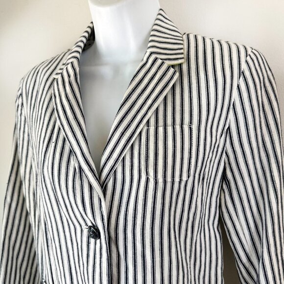 GAP Navy and White‎ Ticking Blazer Jacket  Linen Cotton 4 - Picture 7 of 8